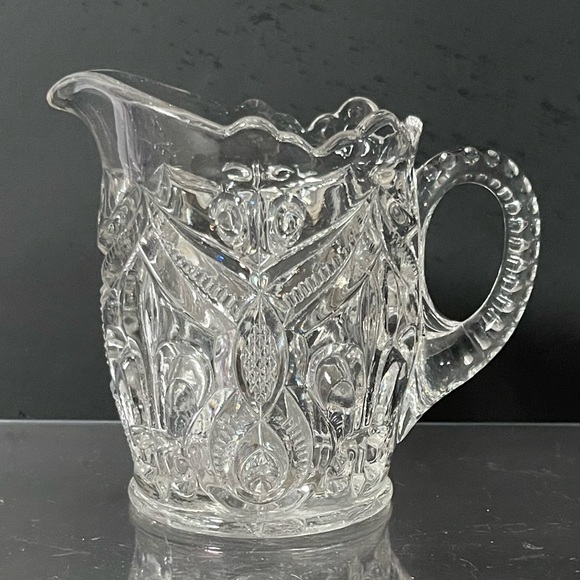Adams EAPG Princess Feather Clear Glass Creamer Small Antique Pitcher 6” - Picture 1 of 11